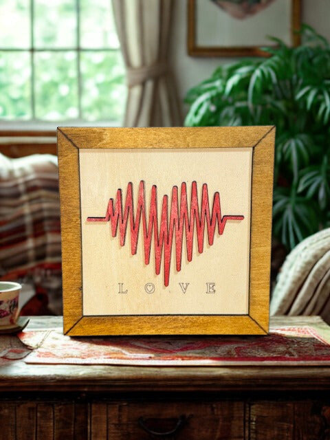 Framed Heartbeat Love Sign Wall Art, Romantic Home Decor, Heartbeat Pulse Artwork, Gift for Couples, Modern Love Print, Valentine's Day Gift