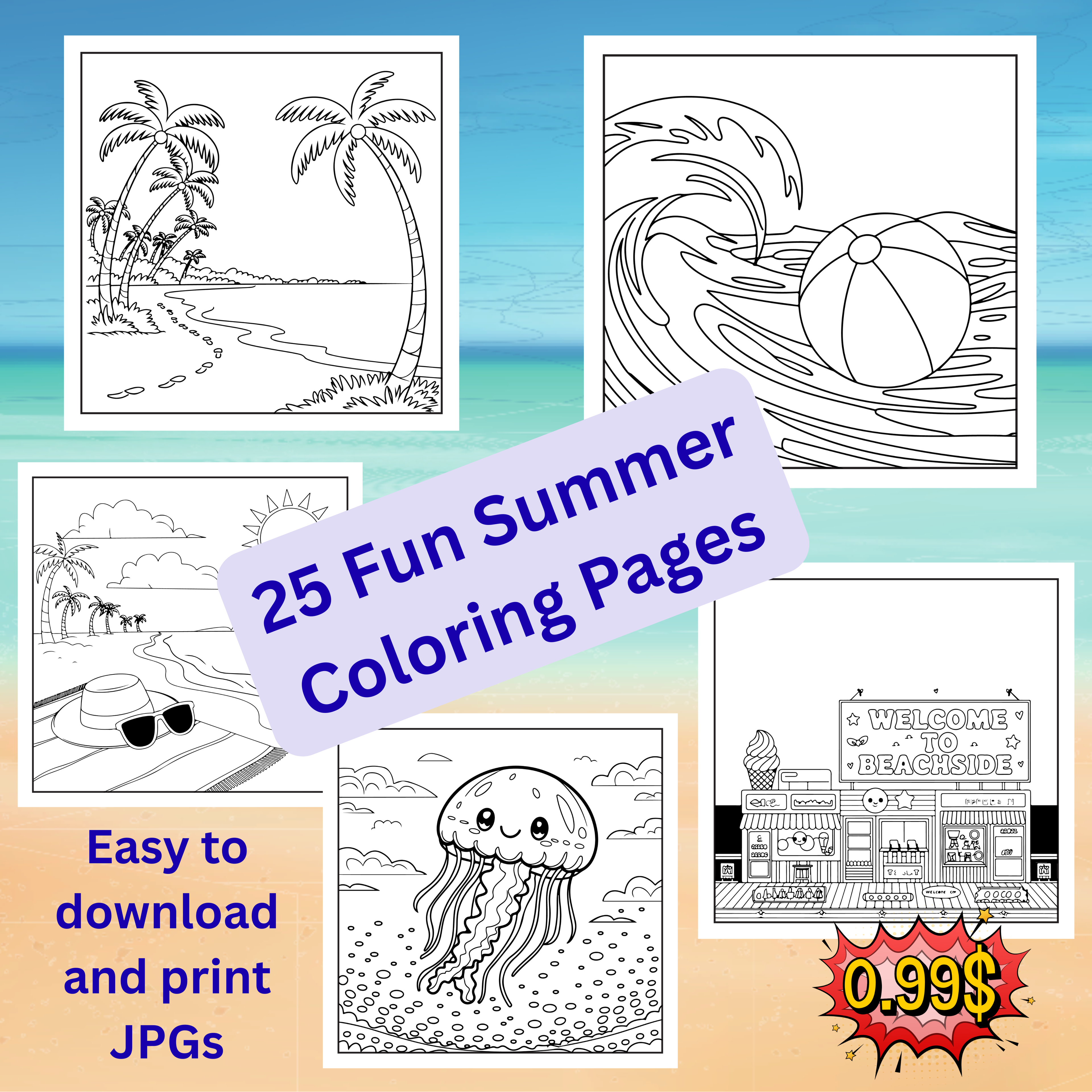 25 Fun, Summer Coloring Pages for Adults