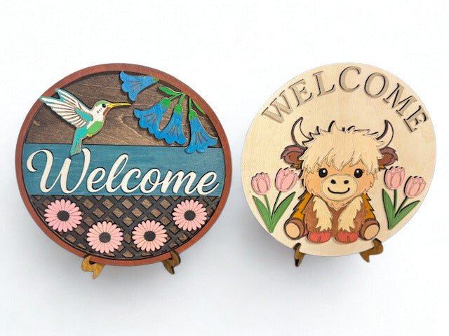 2 - 7" Welcome Signs: Hummingbird and Baby Cow