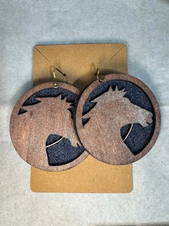6 Pair Denim on Wood Western Themed Earrings