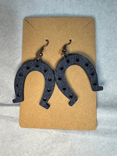 6 Pair Denim on Wood Western Themed Earrings