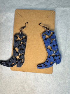 6 Pair Denim on Wood Western Themed Earrings