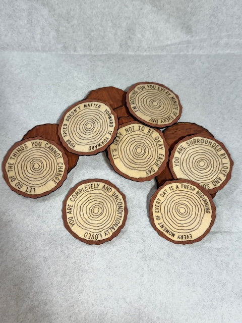 2 Sets of 7 Inspiring Wooden Chip Coins
