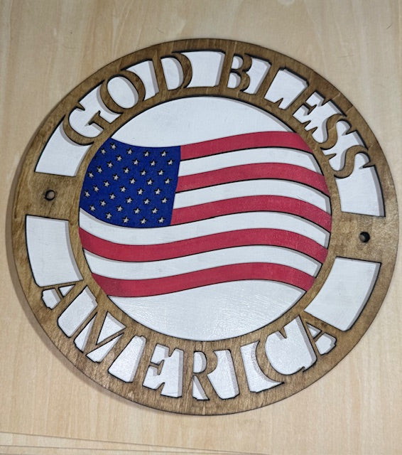 God Bless America 8 1/4" Round Sign