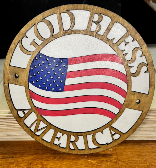 God Bless America 8 1/4" Round Sign