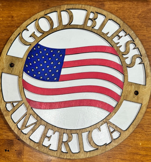 God Bless America 8 1/4" Round Sign