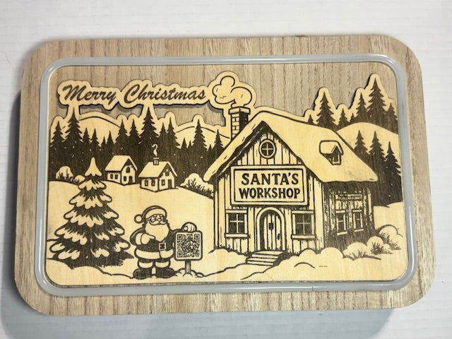 LED QR Tracker | Christmas Wooden Laser-Engraved Santa’s Workshop