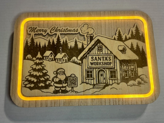 LED QR Tracker | Christmas Wooden Laser-Engraved Santa’s Workshop