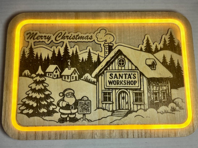 LED QR Tracker | Christmas Wooden Laser-Engraved Santa’s Workshop