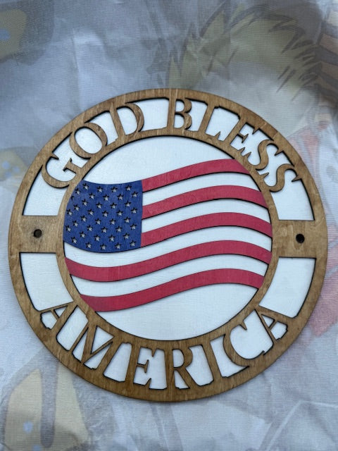 God Bless America 8 1/4" Round Sign