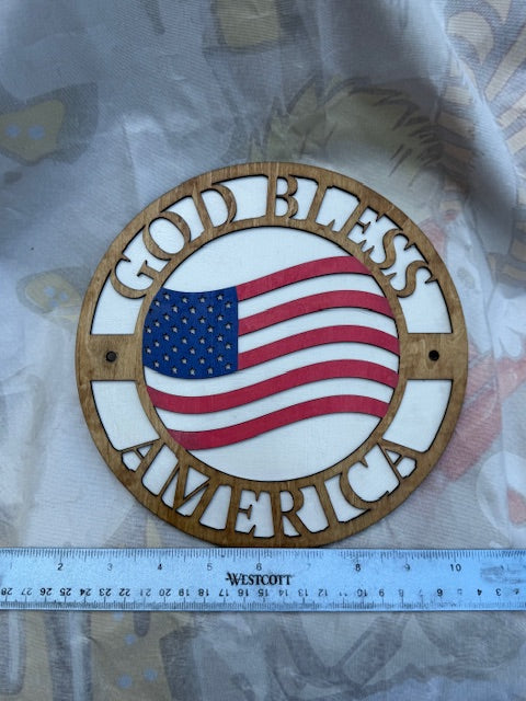 God Bless America 8 1/4" Round Sign