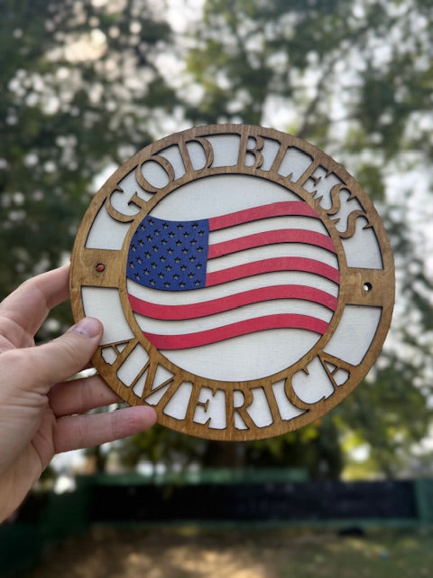 God Bless America 8 1/4" Round Sign