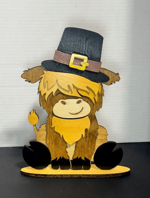 Highland Cow Figurine with Interchangeable Hats