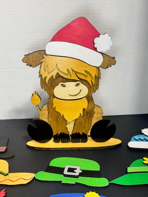 Highland Cow Figurine with Interchangeable Hats