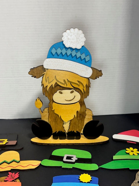 Highland Cow Figurine with Interchangeable Hats