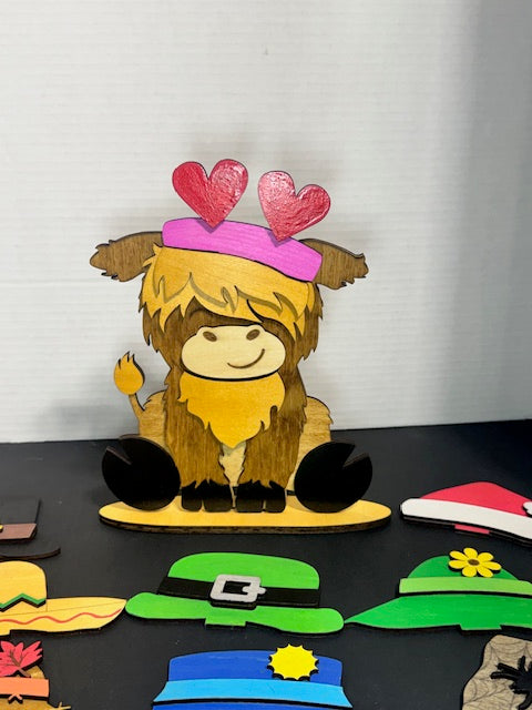 Highland Cow Figurine with Interchangeable Hats