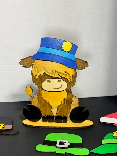Highland Cow Figurine with Interchangeable Hats
