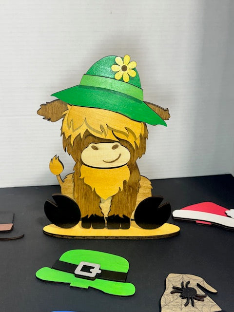 Highland Cow Figurine with Interchangeable Hats