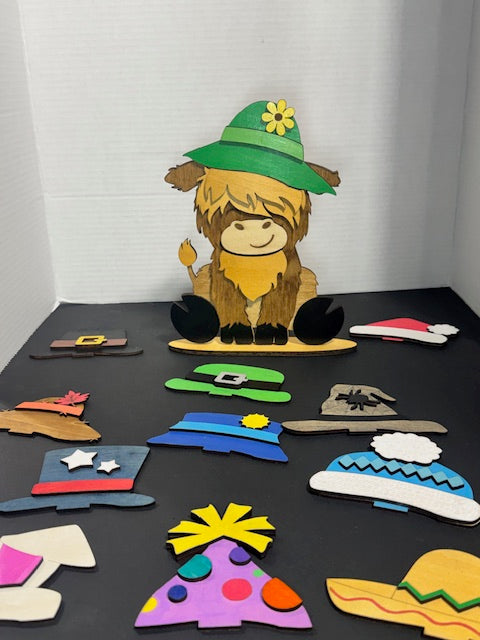 Highland Cow Figurine with Interchangeable Hats