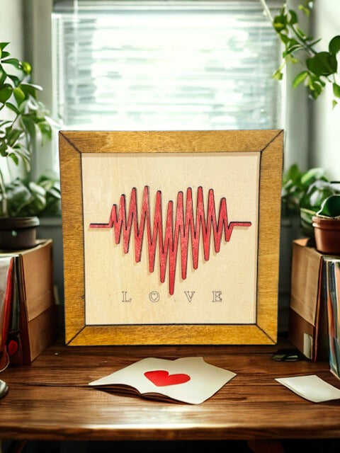 Framed Heartbeat Love Sign Wall Art, Romantic Home Decor, Heartbeat Pulse Artwork, Gift for Couples, Modern Love Print, Valentine's Day Gift