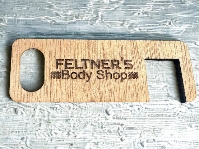 Customized Mahogany Wood Keychain Phone Stand