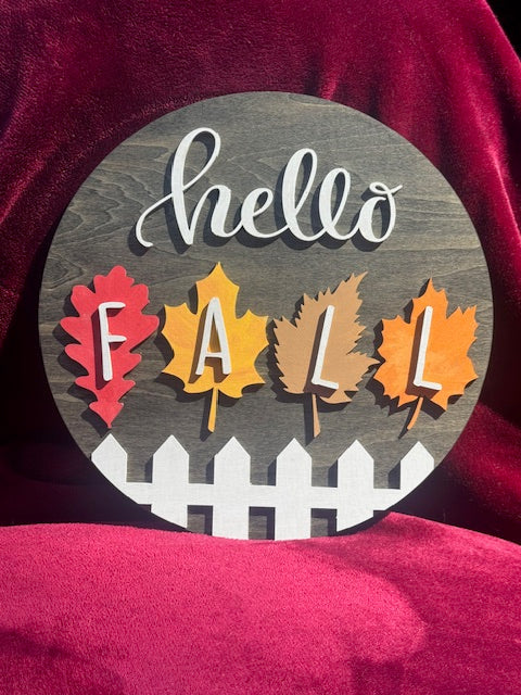 Round Hello Fall Sign